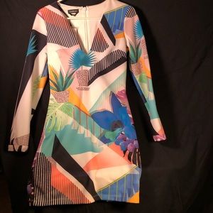 NWT Bebe Tropical Party Bodycon Long Sleeve Dress